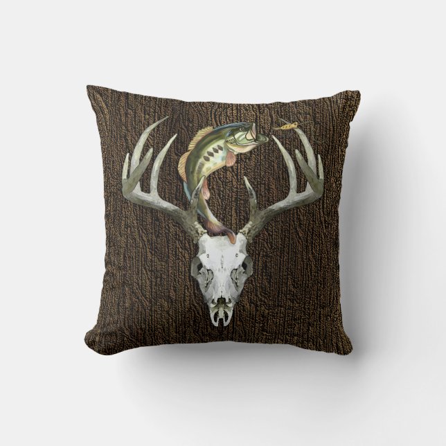 Rustic Hunting Antlers Fishing Kudde (Framsida)