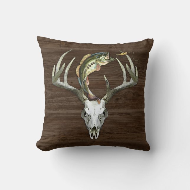 Rustic Hunting Antlers Fishing Kudde (Framsida)