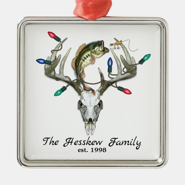 Rustic Hunting Fishing Hjort Antlers Julgransprydnad Metall (Framsidan)