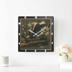 Rustic Hunting Wildlife Visning Fyrkantig Klocka