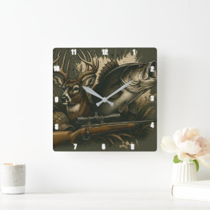 Rustic Hunting Wildlife-Visningen utomhus Fyrkantig Klocka