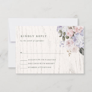 Rustic Hydrangea Blommigt White Wood Bröllop OSA Kort