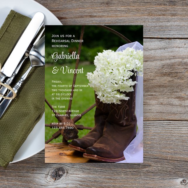 Rustic Hydrangea Boots Western Rehearsal Middag Inbjudningar (Skapare uppladdad)