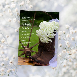 Rustic Hydrangea Boots Westerna post Bröllop Brunc Inbjudningar