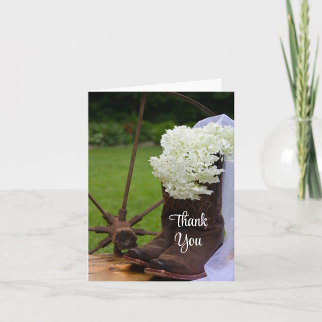 Rustic Hydrangea CowboyBoots Bröllop Tack (Framsida)