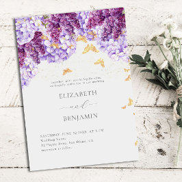 Rustic Hydrangea Lilac Butterflies Elegant bröllop Inbjudningar