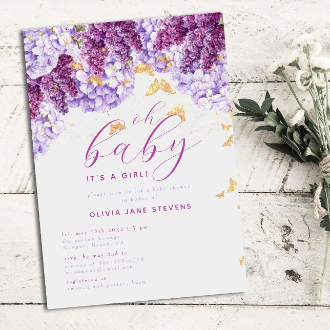 Rustic Hydrangea Lilac Butterfly Girl Shower Inbjudningar (Skapare uppladdad)