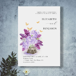 Rustic Hydrangea Lilac Butterfly Guld Chic Bröllop Inbjudningar