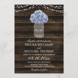 Rustic Hydrangea Mason Burk Barn Wood Bröllop Inbjudningar