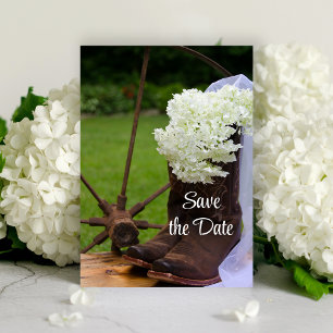 Rustic Hydrangea och Cowboy Boots Spara datumet