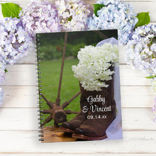 Rustic Hydrangea och Cowboy Boots Westerna Bröllop Anteckningsbok