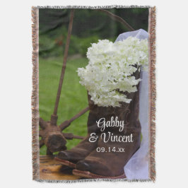 Rustic Hydrangea och Cowboy Boots Westerna Bröllop Filt