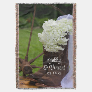 Rustic Hydrangea och Cowboy Boots Westerna Bröllop Filt