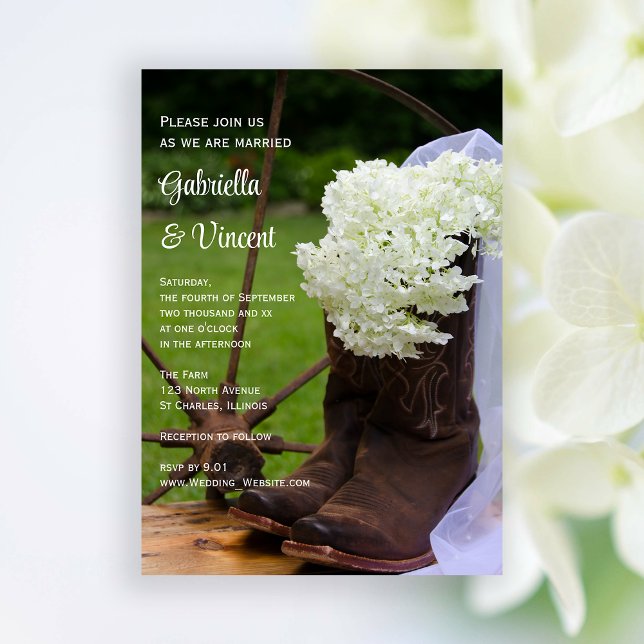 Rustic Hydrangea och Cowboy Boots Westerna Bröllop Inbjudningar (Skapare uppladdad)