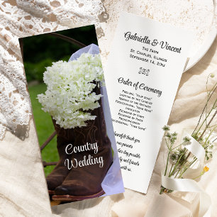 Rustic Hydrangea och Cowboy Boots Westerna Bröllop Program