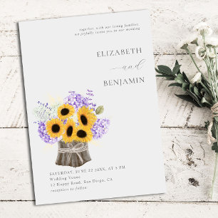 Rustic Hydrangea Solros Bouquet Elegant bröllop Inbjudningar