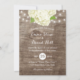 Rustic Hydrangea & String Ljus Barn Wood Bröllop Inbjudningar