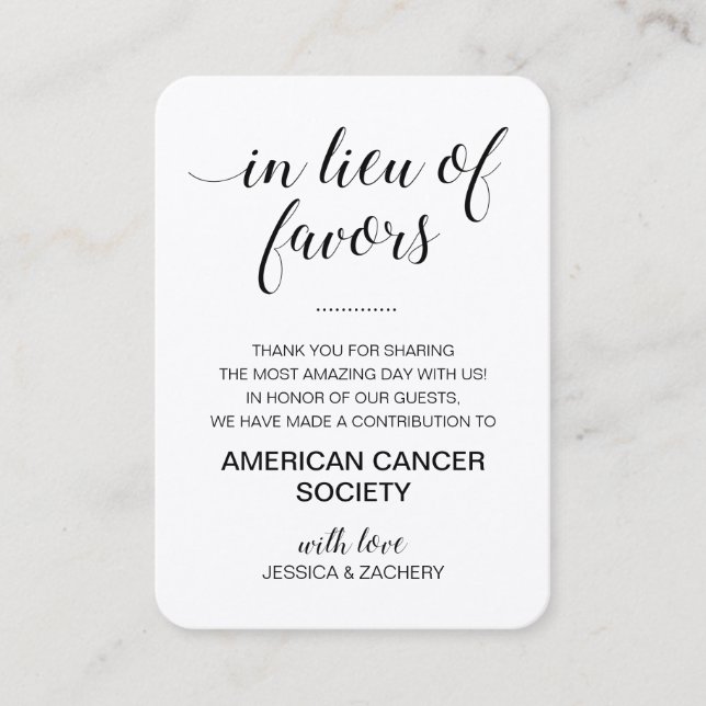 Rustic i stället för välgörenhetsdonationen Bröllo Placeringskort (Framsida)