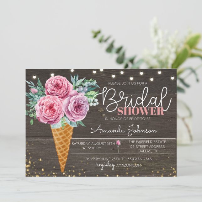 Rustic Ice Cream Flower Inbjudningskort för möhipp (Stående Fram)