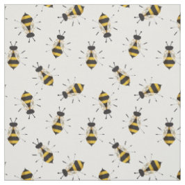 Rustic Illustrated Bee Fabric Tyg