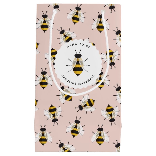 Rustic Illustrated Bee Rosa Customized Gift Bag (Framsidan)