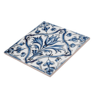 Rustic Indigo Azulejo-plattor med Blommönster Kakelplatta
