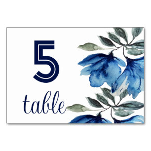 Rustic Indigo Blue Blommigt Watercolor Modern Bordsnummer