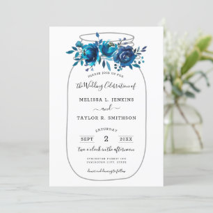 Rustic Indigo Peony Mason Burk Bröllop Inbjudningar