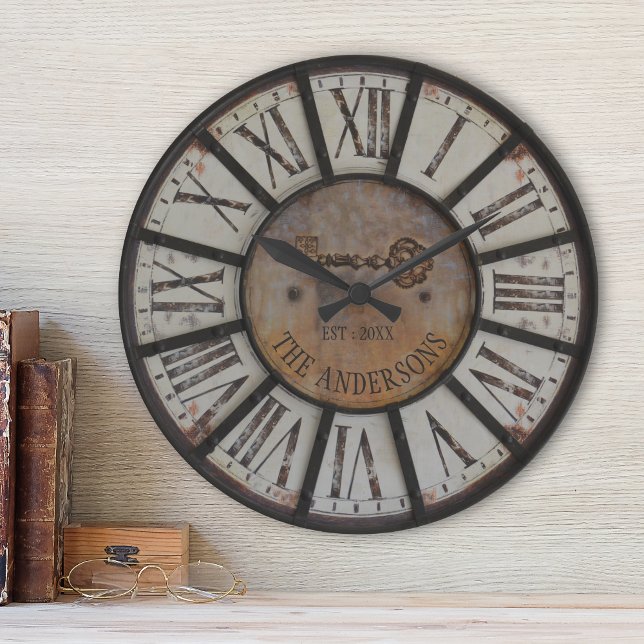 Rustic Industrial Farmhouse Anpassningsbar Family  Rund Klocka (Skapare uppladdad)