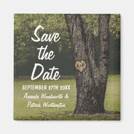 Rustic Initialer Old Oak Träd Bröllop spara datum Magnet