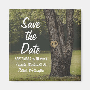 Rustic Initialer Old Oak Träd Bröllop spara datum Magnet