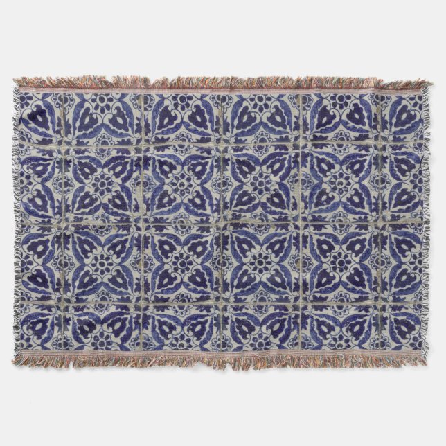Rustic Italy Tiles Azulejo Blue White Geometric Filt (Framsidan)