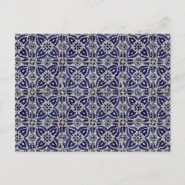 Rustic Italy Tiles Azulejo Blue White Geometric Helg Vykort (Framsida)