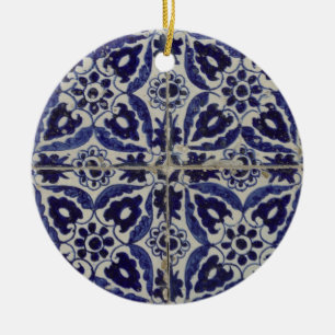 Rustic Italy Tiles Azulejo Blue White Geometric Julgransprydnad Keramik
