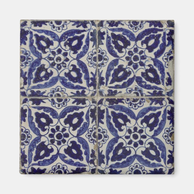 Rustic Italy Tiles Azulejo Blue White Geometric Magnet (Framsidan)