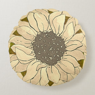 Rustic Ivory Gult blommigt Solrosolja Rund Kudde