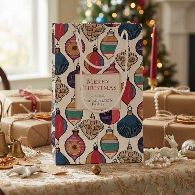 Rustic Ivory Julafton Ornaments (Colorful Chic Ivory Vintage Ornaments Xmas Wrapping Paper. Retro Chic Xmas Holiday Season Pattern)