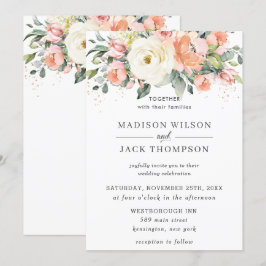 Rustic Ivory Orange Peach Blommigt Greenery Bröllo Inbjudningar