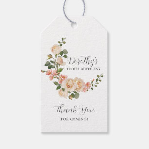 Rustic Ivory White Blommigt 100:e Födelsedagsfeste Presentetikett