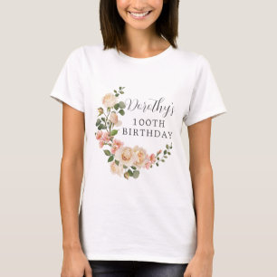 Rustic Ivory White Blommigt 100th Birthday Gift T Shirt