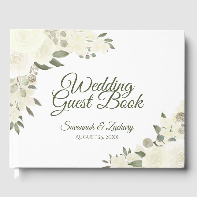 Rustic Ivory White Blommigt Boho Chic Bröllop Gästböcker (Framsida)