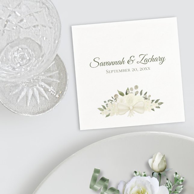 Rustic Ivory White Boho Blommigt Bouquet Bröllop Pappersservett (In Situ with Plate)