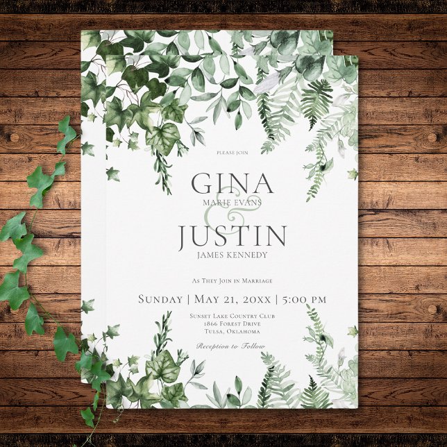 Rustic Ivy & Sage Greenery Bröllop Inbjudningar (Rustic Ivy & Sage Greenery Wedding Invitation)