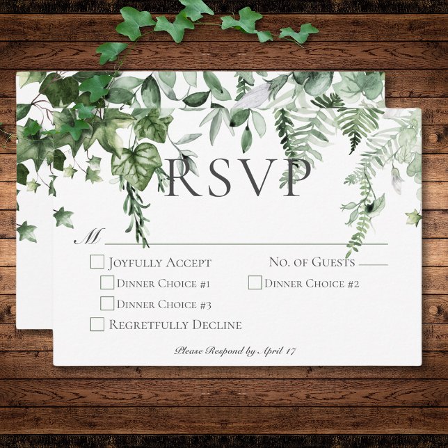 Rustic Ivy & Sage Greenery Bröllop Middag OSA Kort (Rustic Ivy & Sage Greenery Wedding Dinner RSVP Card)