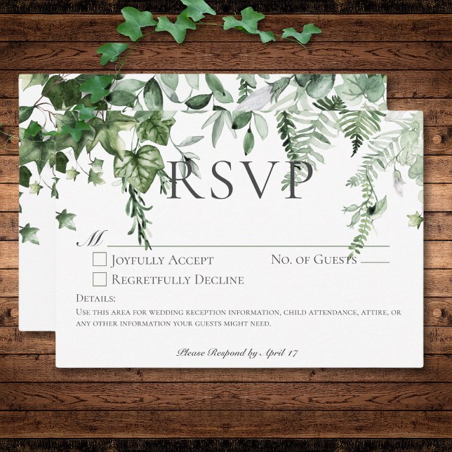 Rustic Ivy & Sage Greenery Bröllop No Middag OSA Kort (Rustic Ivy & Sage Greenery Wedding No Dinner RSVP Card)