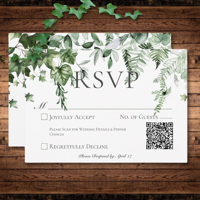 Rustic Ivy & Sage Greenery Bröllop QR-kod OSA Kort (Rustic Ivy & Sage Greenery Wedding Save The Date)