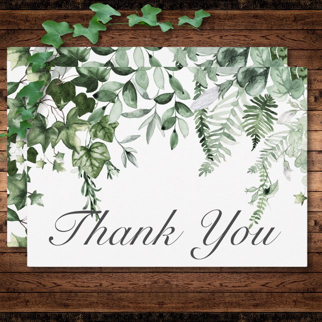 Rustic Ivy & Sage Greenery Bröllop Tack Kort (Rustic Ivy & Sage Greenery Wedding Thank You Card)