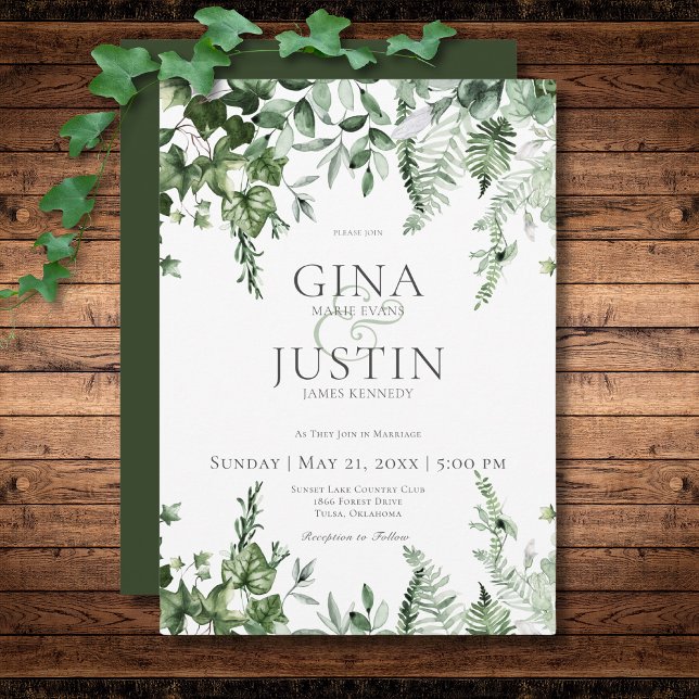 Rustic Ivy & Sage Greenery Grönt Bröllop Inbjudningar (Rustic Ivy & Sage Greenery Green Wedding Invitation)