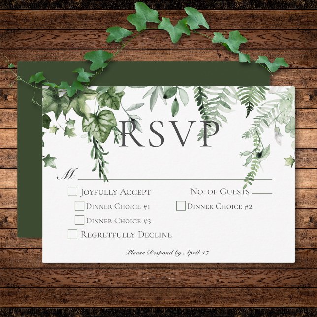 Rustic Ivy & Sage Greenery Grönt Bröllop Middag OSA Kort (Rustic Ivy & Sage Greenery Green Wedding Dinner RSVP Card)