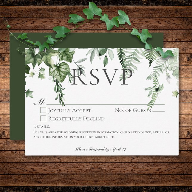 Rustic Ivy & Sage Greenery Grönt Bröllop No Middag OSA Kort (Rustic Ivy & Sage Greenery Green Wedding No Dinner RSVP Card)